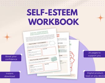 Self-esteem workbook | Guided exercises affirmations and reflection prompts | Self-worth digital worksheets self-help | Build confidence