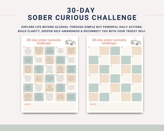 Sober Curious Challenge: 30-Day Printable Tracker (Digital Download)