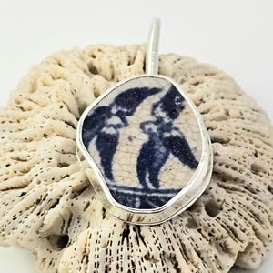 Handmade Willow pattern turtledove pendant, sterling jewelry, Victorian pottery, Scotland, 1 of a kind, jewelry with a history, Mothers Day
