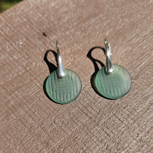 Rare Ohajiki wafer earrings, genuine sea glass, Japan sea glass, unique earrings, sterling silver earrings, Mothers Day, upcycled, unique