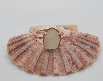 Anillo de cristal de clara de huevo de la Bahía de Chesapeake muy antiguo, engaste de oro rosa