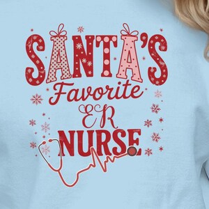 Santa's Favorite ER Nurse T-Shirt, Christmas Holiday Tee