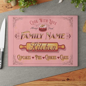 Personalized Family Name Glass Cutting Board, New Home Gift, Housewarming Gift, Kitchen Decor Chopping Board Tempered Glass Textured Surface