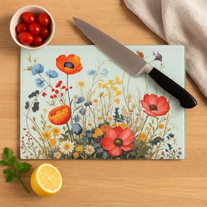 Custom Floral Glass Cutting Board, Christmas Mothers Day Gift for Mom, Kitchen Decor, Housewarming Gift, Wedding Gift, New Home Gift for Her
