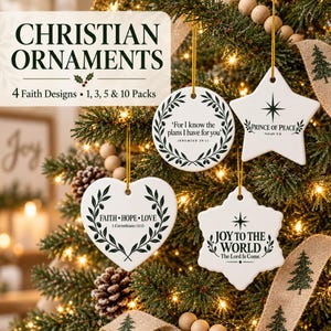 Ornement de Noël chrétien en céramique, décoration d'arbre de Noël avec verset biblique, cercle, étoile, cœur, flocon de neige, options de 1, 3, 5 ou 10 pièces