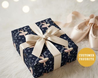 Nutcracker Ballet Christmas Wrapping Paper, Ballerina Gift Wrap, Navy Holiday Paper