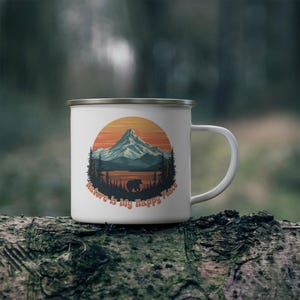 Nature Camping Mug, Nature Lover&#39;s Gift, Camping Gift, Travel Mug, Outdoor Coffee Cup, Nature is My Happy Place Enamel Adventure Drinkware,