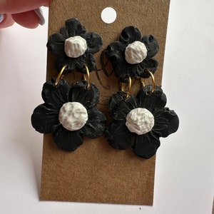 black and white floral earrings