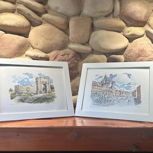 2 Beautiful Italian Watercolor prints, Arch of Titus with the Colosseum & Piazza Navona in Rome