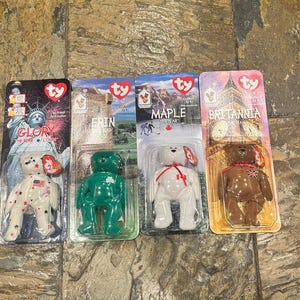 Rare 1999 MacDonald&#39;s Beanie Babies Set, Vintage Toys 4 Sealed in Box with Tag and Packaging Errors