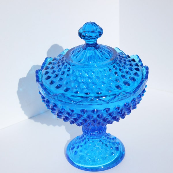 Fenton Pedestal/Compote dish with lid, Colonial blue, Hobnail, Vintage Centerpiece
