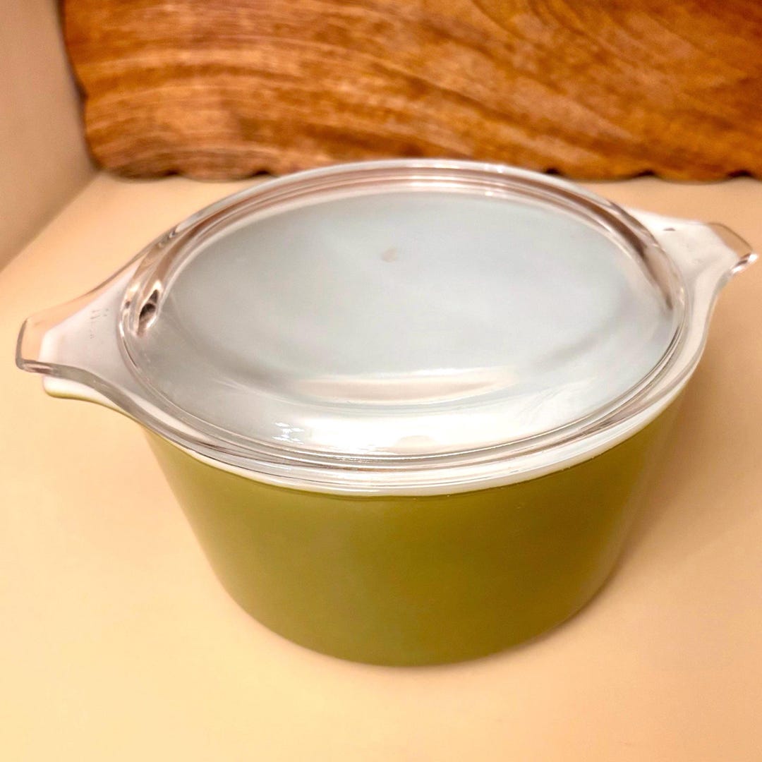Vintage PYREX #473 1 QT. Verde/avocado Green Casserole Dish With Clear ...