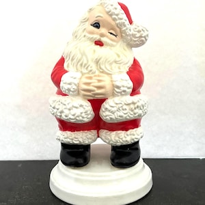 Vintage Winking Santa Claus Ceramic Sculpture: 1970s Hand-Painted Atlantic Mold