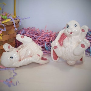 Laying down Bunny, Ceramic Rabbit Figurine, Unique Cute Easter Decoration