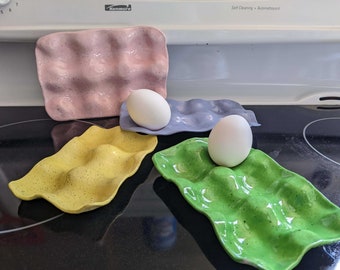 Ceramic Egg Tray for 6 eggs, Easter Egg Carton in 4 Different Colors, Unique Gift, Organization