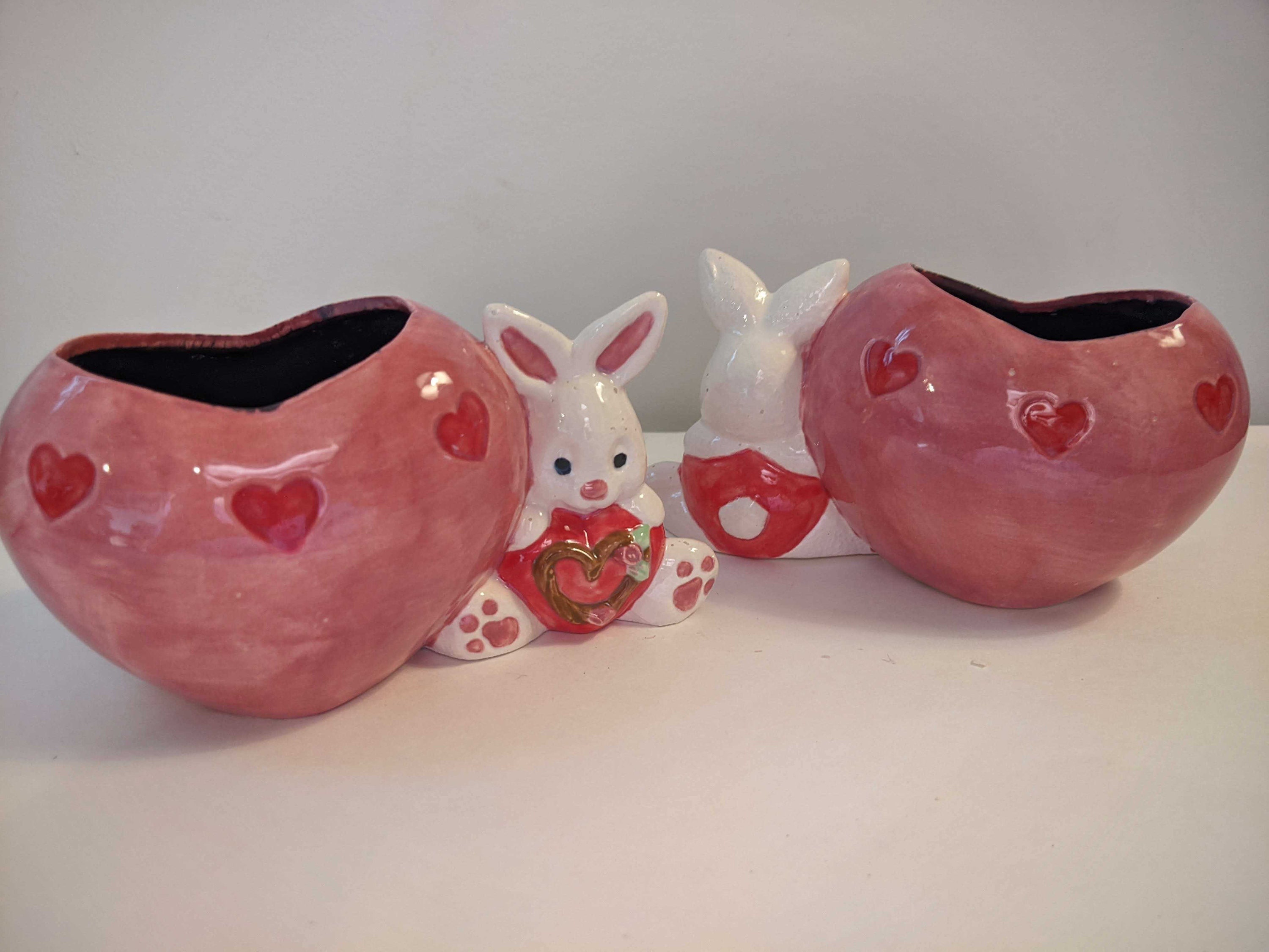 Heart Rabbit Vase, Small Flower Bunny Ceramic Planter, Perfect Cute ...