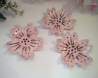 Vide-poches fleurs de cerisier, porte-bijoux en céramique Sakura, cadeau unique poterie rose mignon