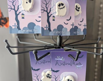 Handmade Ghost Pins – Halloween Spooky Ghost Accessories, Ceramic Ghost Pin Set, Cute Halloween Brooches, Unique Gift