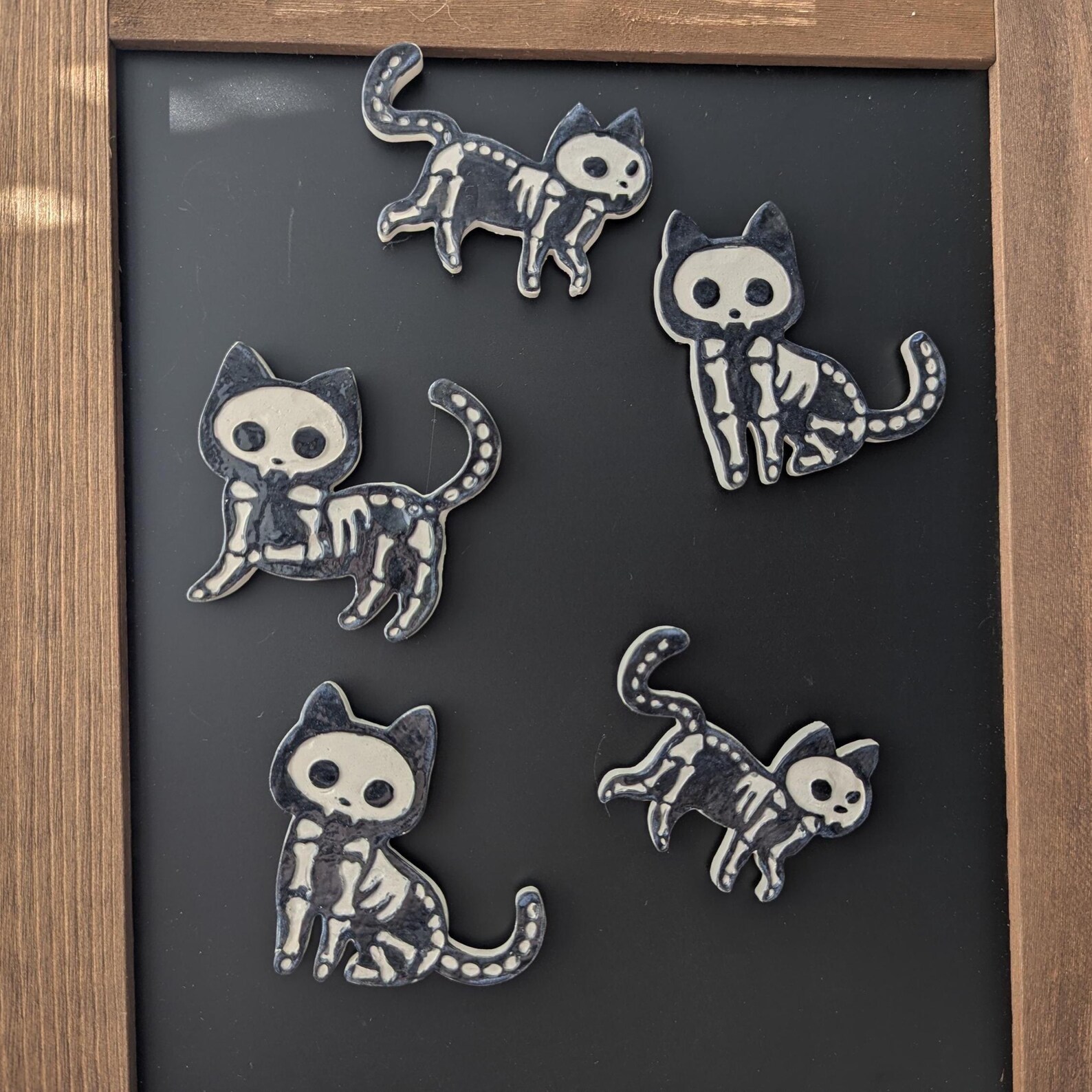 Ceramic Skeleton Cat Fridge Magnets – Handmade Halloween Decor, Spooky ...
