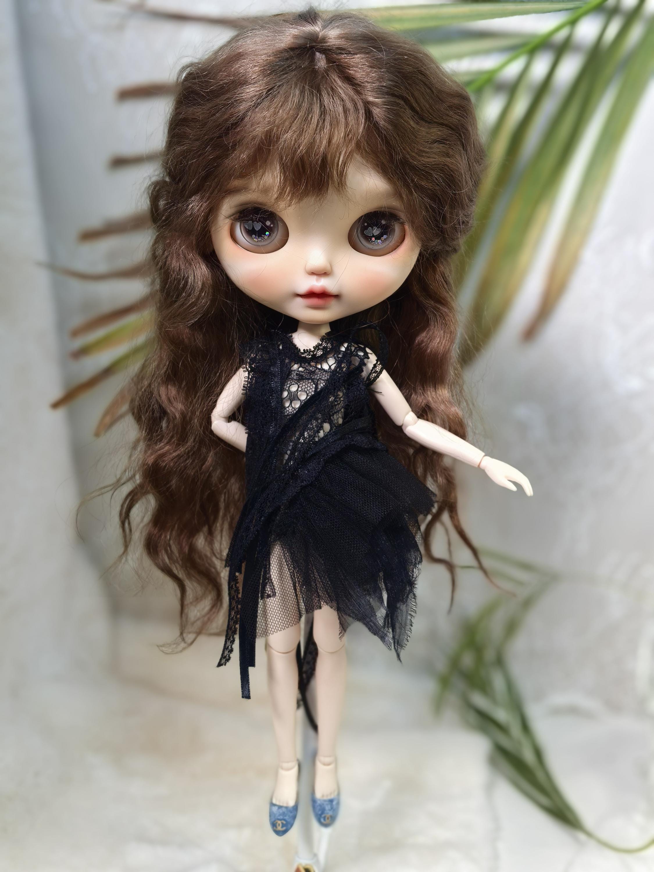 Handmade black lace dress Blythe Doll Outfit: Custom Art Doll Clothes