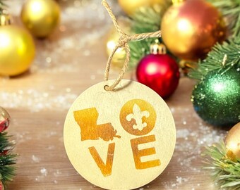 Adorno navideño de madera del estado de Luisiana