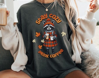 Comfort Colors Raccoon Fall Shirt, Cozy Autumn T-Shirt