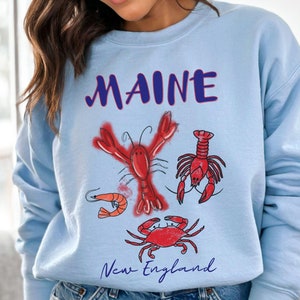 Lobster Sweatshirt, Fisherman Aesthetic, Coastal Vintage Crewneck, Maine New England Sweater, Tomato Girl Summer, Seafood Ocean Lover Gift