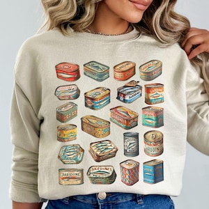 Sardines Sweatshirt, Vintage Canned Fish Crewneck, Fisherman Aesthetic, Tinned Fish Shirt, Coastal Aesthetic, Ocean Inspired Style,Fish Gift