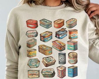 Vintage Sardines Sweatshirt, Canned Fish Graphic Crewneck