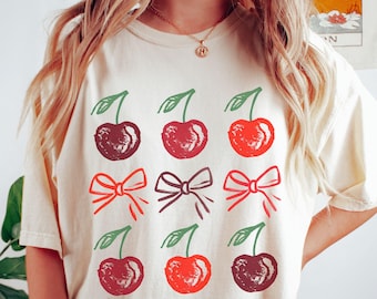 Cherry Comfort Colors Shirt: Coquette Bow Graphic Tee