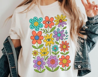 Floral Comfort Colors Shirt: Retro Wildflower Boho Tee