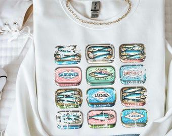 Vintage Sardines Sweatshirt, Tinned Fish Graphic, Coastal Crewneck