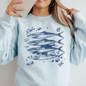 Sardines Sweatshirt, Tinned Fish Sweater, Fisherman Aesthetic, Coastal Aesthetic Shirt, Nautical Fish Sweatshirt, Ocean Inspired Style