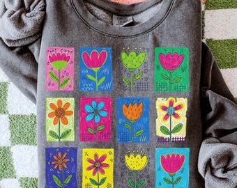 Comfort Colors Wildflower Sweatshirt, Trendy Botanical Crewneck