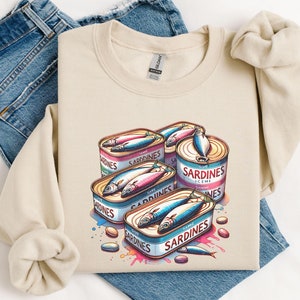 Sardines Sweatshirt, Tinned Fish Shirt, Vintage Coastal Aesthetic Crewneck, Cute Canned Fish Gift, Ocean Inspired Style, Fisherman Aesthetic