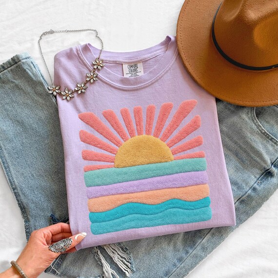 Comfort Colors® Sun Shirt, Faux Yarn Textured Print, Boho Beach Summer Tee