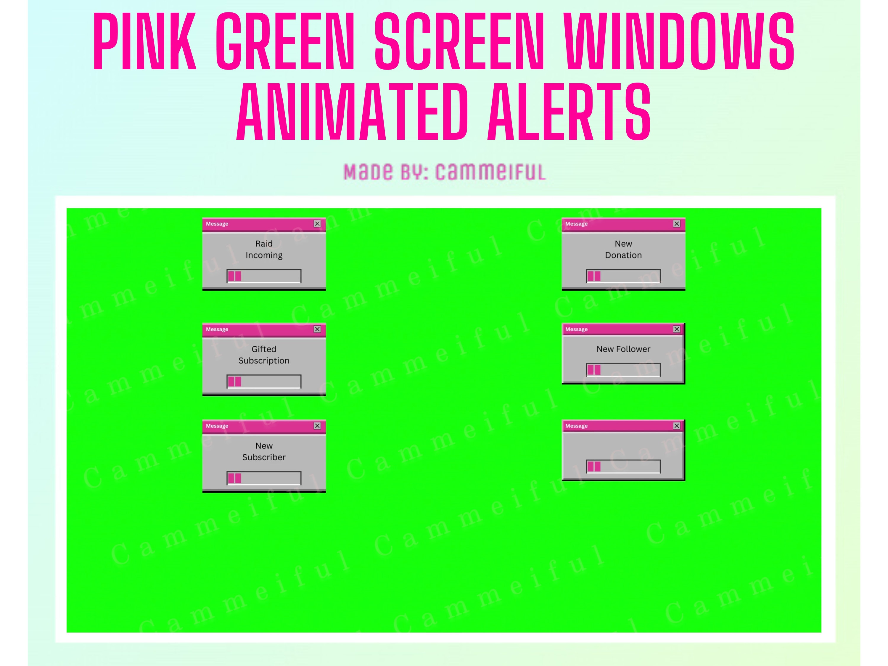 Pink GREEN SCREEN Windows Animated Alerts - Twitch - Etsy