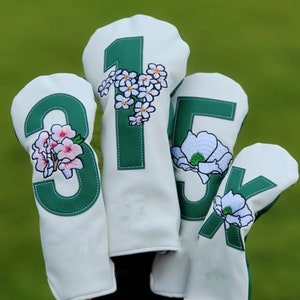 Masters Flower Golf Headcovers- Driver, Fairway Wood, Hybrid, Blade Putter, Embroidered Headcover, Driver Headcover, Golf Accessory