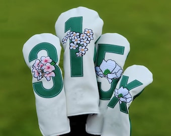 Masters Flower Golf Headcovers- Driver, Fairway Wood, Hybrid, Blade Putter, Embroidered Headcover, Driver Headcover, Golf Accessory