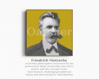 Friedrich Nietzsche Portrait Drawing | Digital Art | B&W with Yellow Background | Perfect Gift for Philosophy Enthusiasts