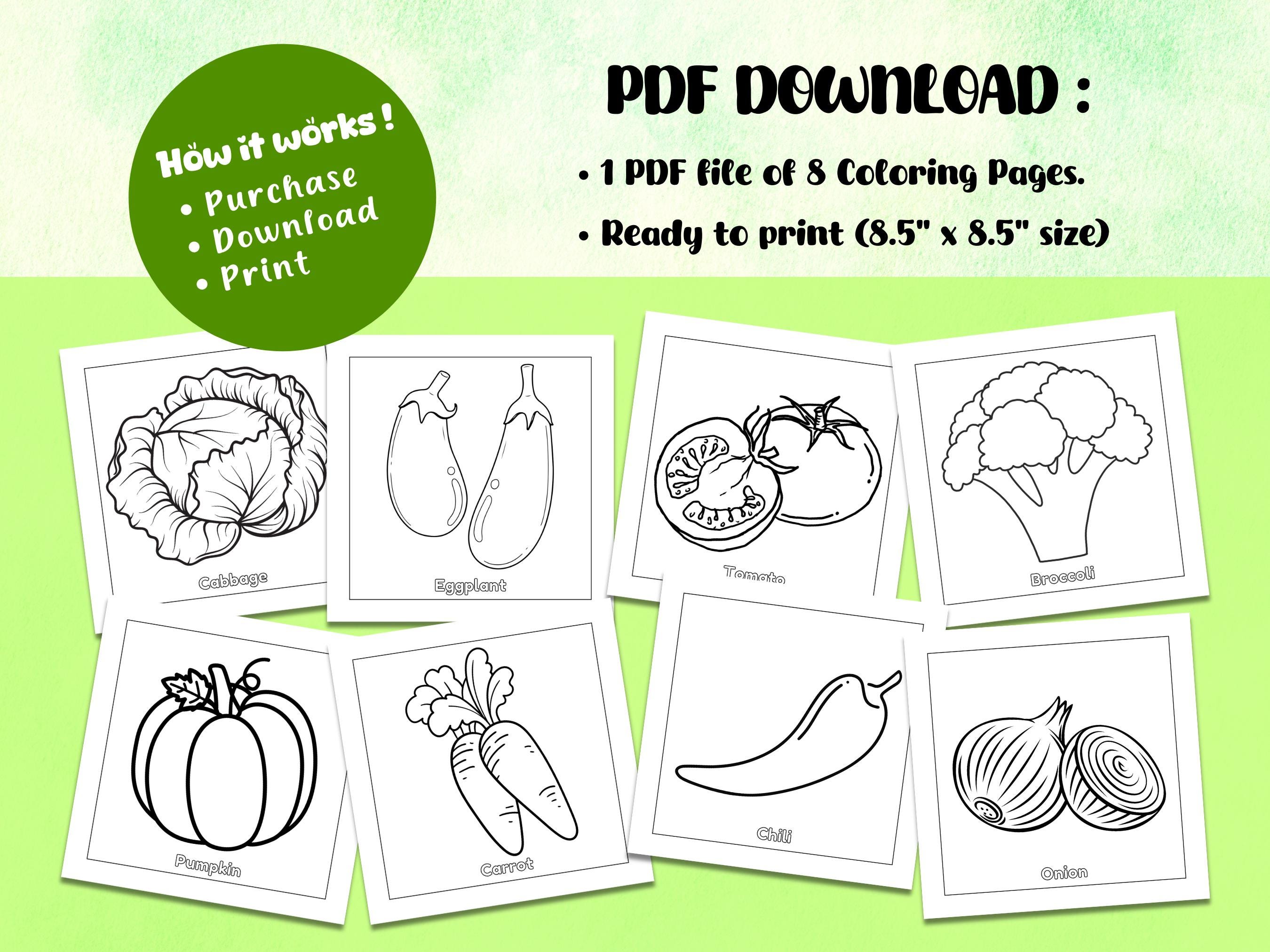 8 Vegetables Coloring Pages for Kids | Vegetables Coloring Pages | Kids ...
