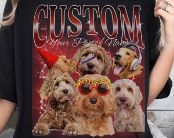 Custom Dog Bootleg retro 90’s Tee Gift for her Personalized Pet Custom Vintage Washed Shirt Cat memory Gift Unisex T-shirt