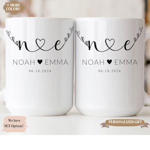 Personalized Mr & Mrs Coffee Mugs: Engagement Cup Set