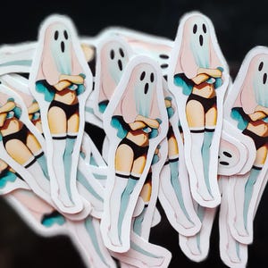 Halloween Ghost Girl Sticker | Halloween Vinyl Pinup Girl Sticker | Cute Ghost Sticker | Spooky Aesthetic