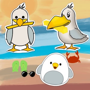 Mini Seagull sticker pack set of 3 | Seagull squishmallow inspired sticker | Beach Bird sticker | Funny seagull bird vinyl sticker set