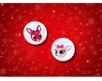 Handmade Rudolph the Red Nosed Reindeer Pins Or Magnets 1.25 in