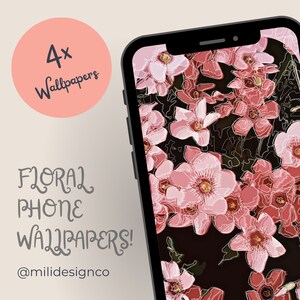 Blumen Handy Wallpaper | Set von iPhone + Android Wallpapers of Four | 4x Wallpapers | Blumen Lock Screen Wallpaper | Digitaler Hintergrund