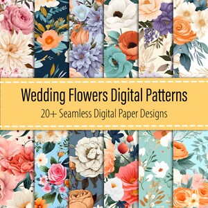 Wedding Flowers 20+ Digital Paper Bundle, Flowers Seamless Pattern, Floral Prints, Floral Digital Paper, Bridal Bouquet, Digital Download