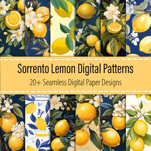 Sorrento Lemon 20+ Digitales Papier Bündel, Zitrone nahtlose Muster, Sorrento Italien Druck, Obst Blumen Druck, Blumendruck, druckbarer Download