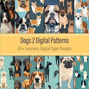 Honden 2 20+ digitale papierbundel, honden naadloos patroon, hondenprint, hondenprint, huisdierenpapier, tophondenraspatroon, afdrukbare download